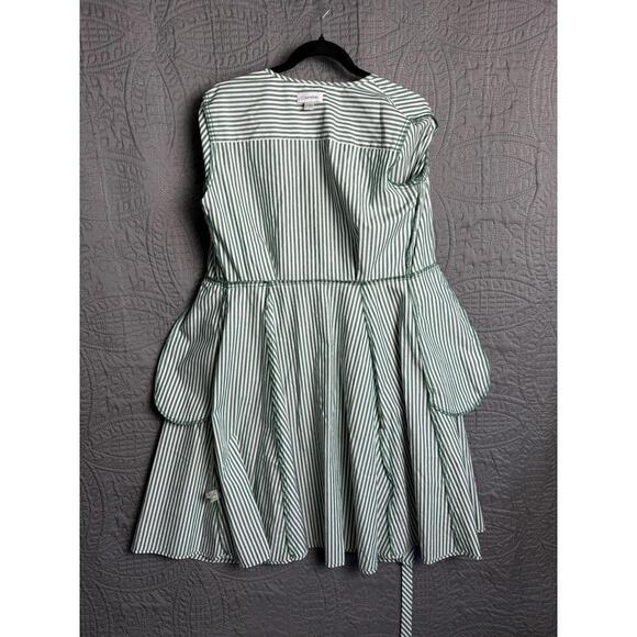 Calvin Klein Women's 4 Striped Bell Sleeve Cotton Wrap Dress Pockets Green White - Picture 8 of 12